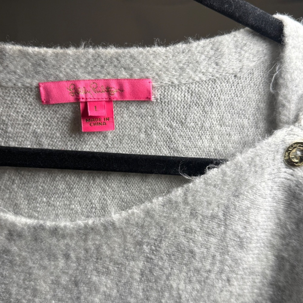 Lilly Pulitzer Button Sweater Womens L Gray Nautical‎ Soft Minimalist Cozy - Picture 5 of 7